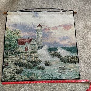 Thomas Kincaid tapestry 26”x 26”. Great colors with Dow rod to hang.